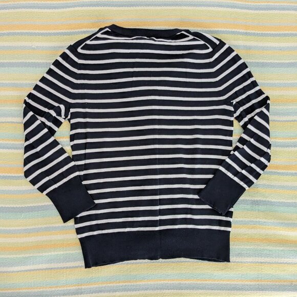 J. Crew Navy blue and white striped 3/4 sleeve cardigan Small - Picture 9 of 11